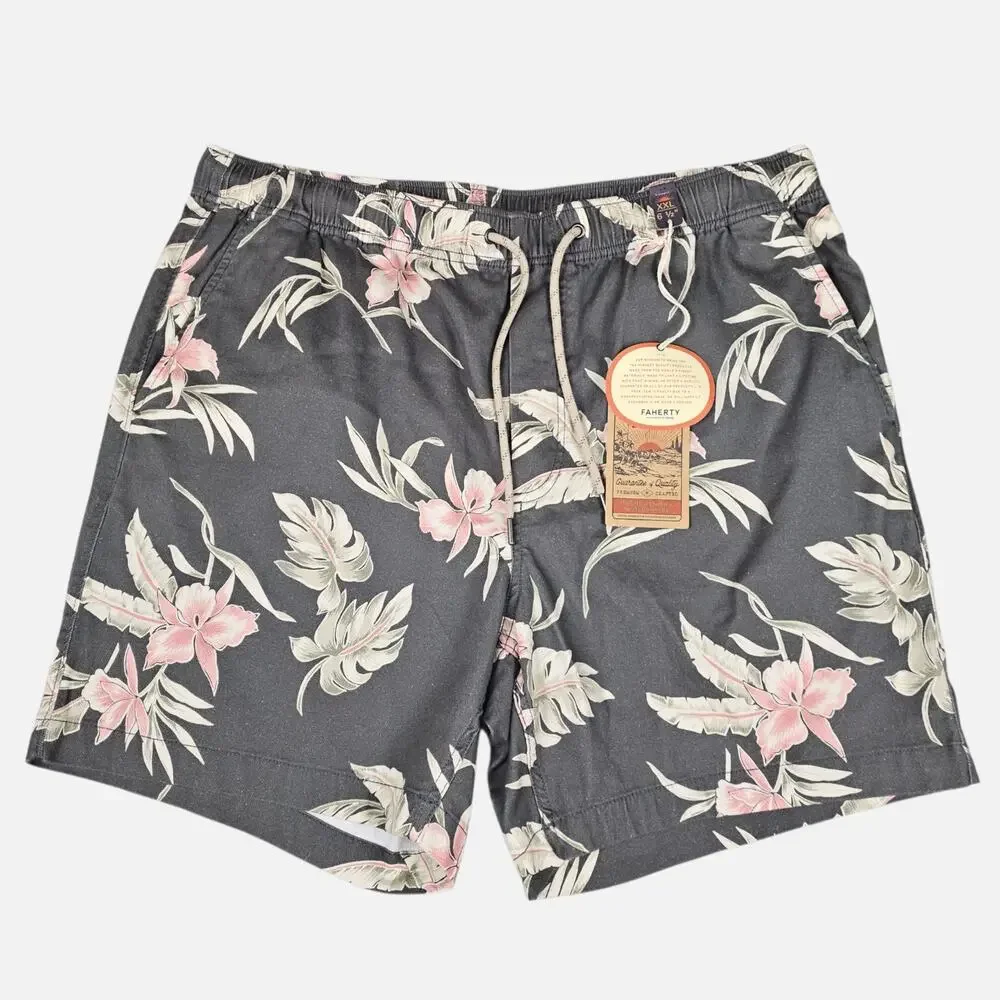 NWT Faherty Shorts Mens XXL Gray Essential Drawstring Lightweight Tropical